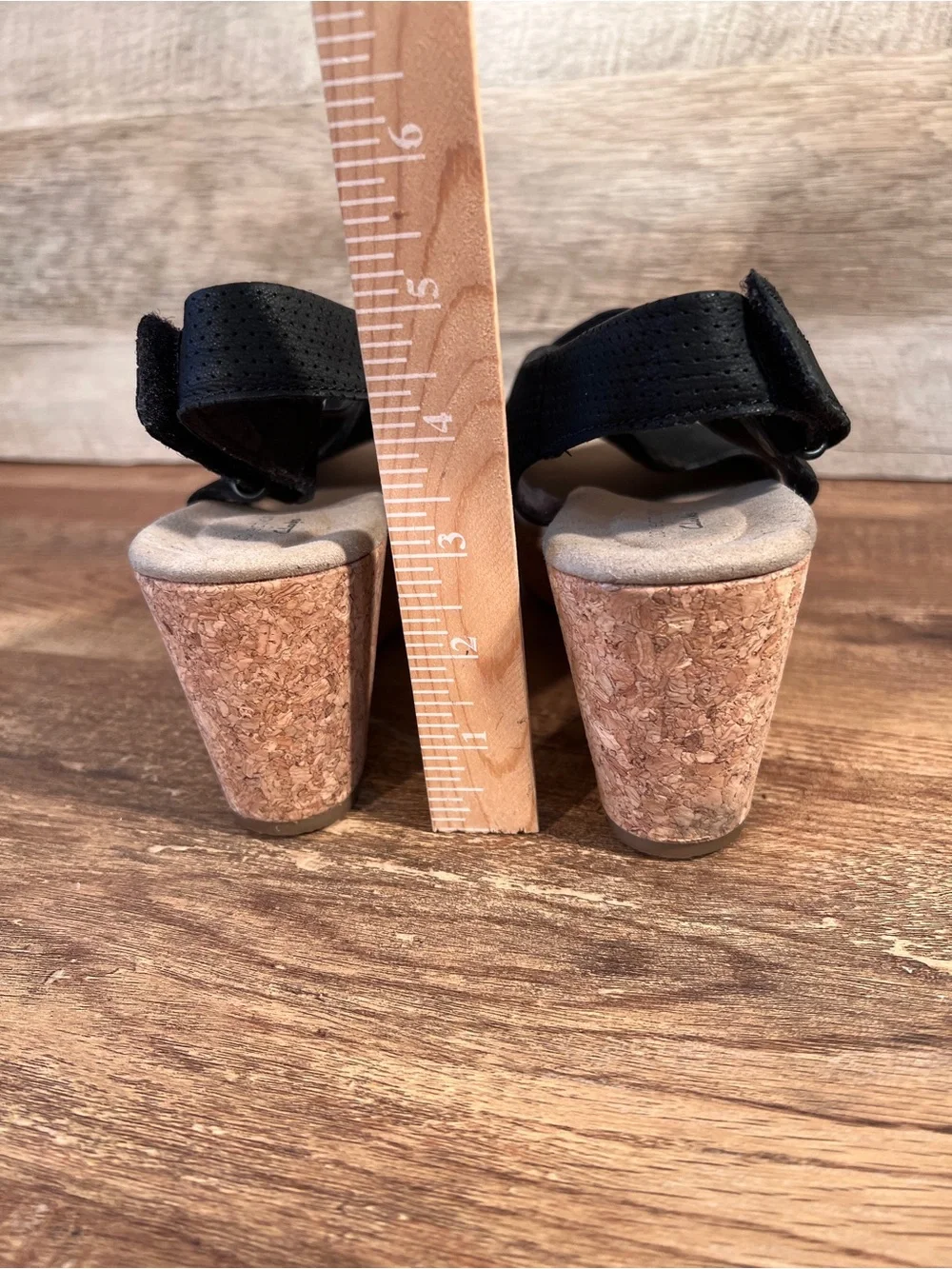 Black Cork Wedge‎ Sandals with Cross-Strap Design